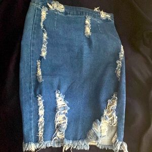 Distressed denim skirt
